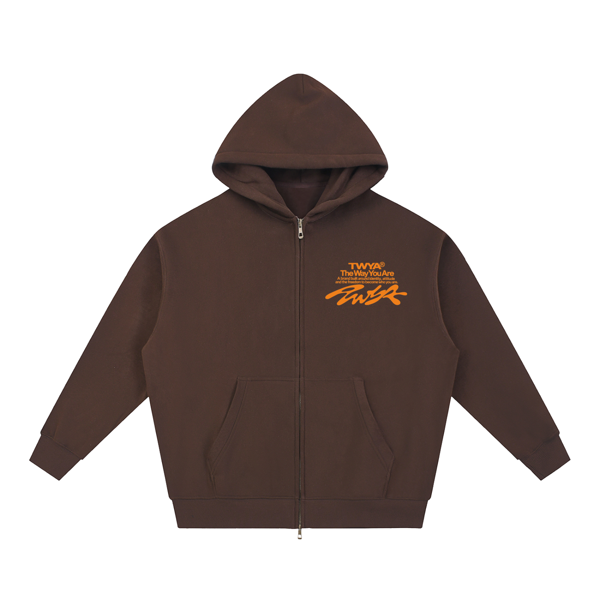TWYA CODE ZIP HOODIE - BROWN - FRONT